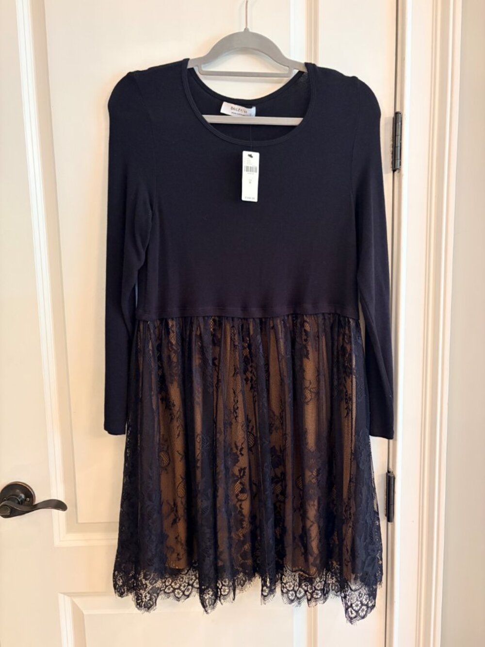 Bailey 44 Black Lace Contrast Long Sleeve Dress Size M Made in USA NWT